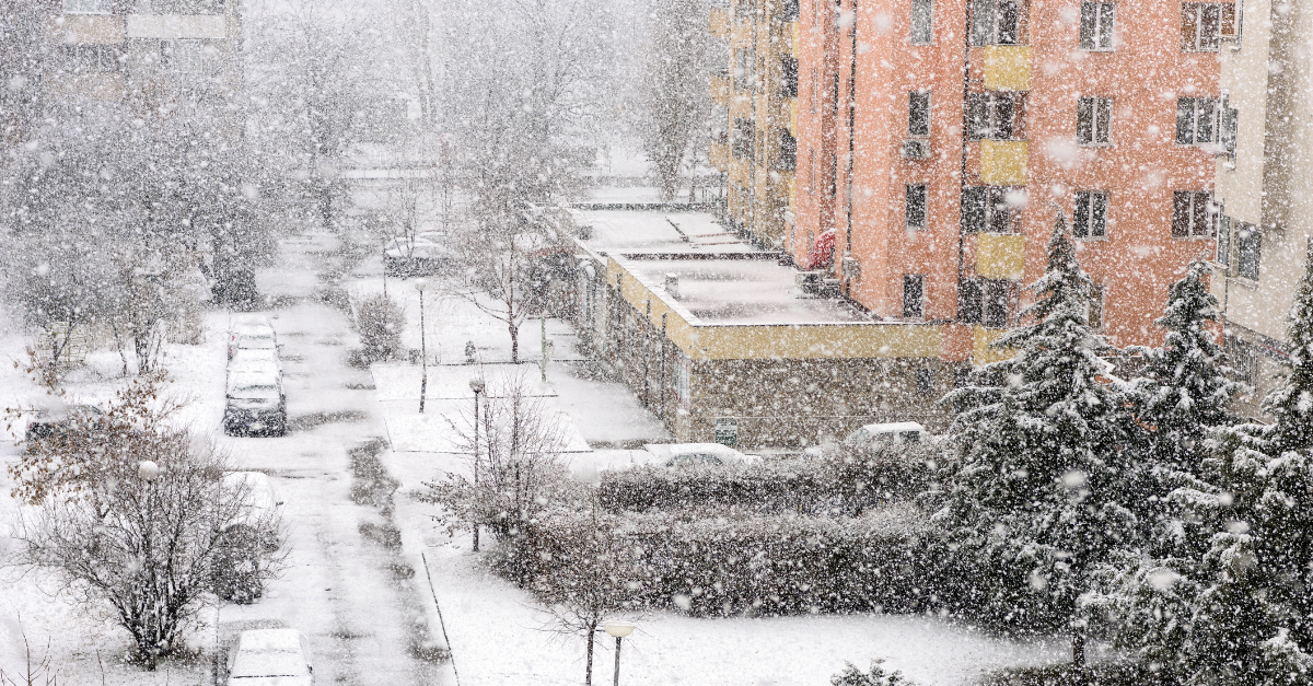 snow over a city