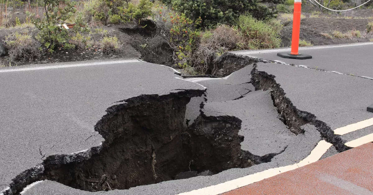 Earthquake damage to a road