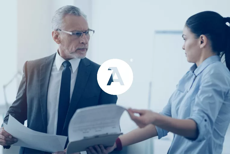 Two business people talking