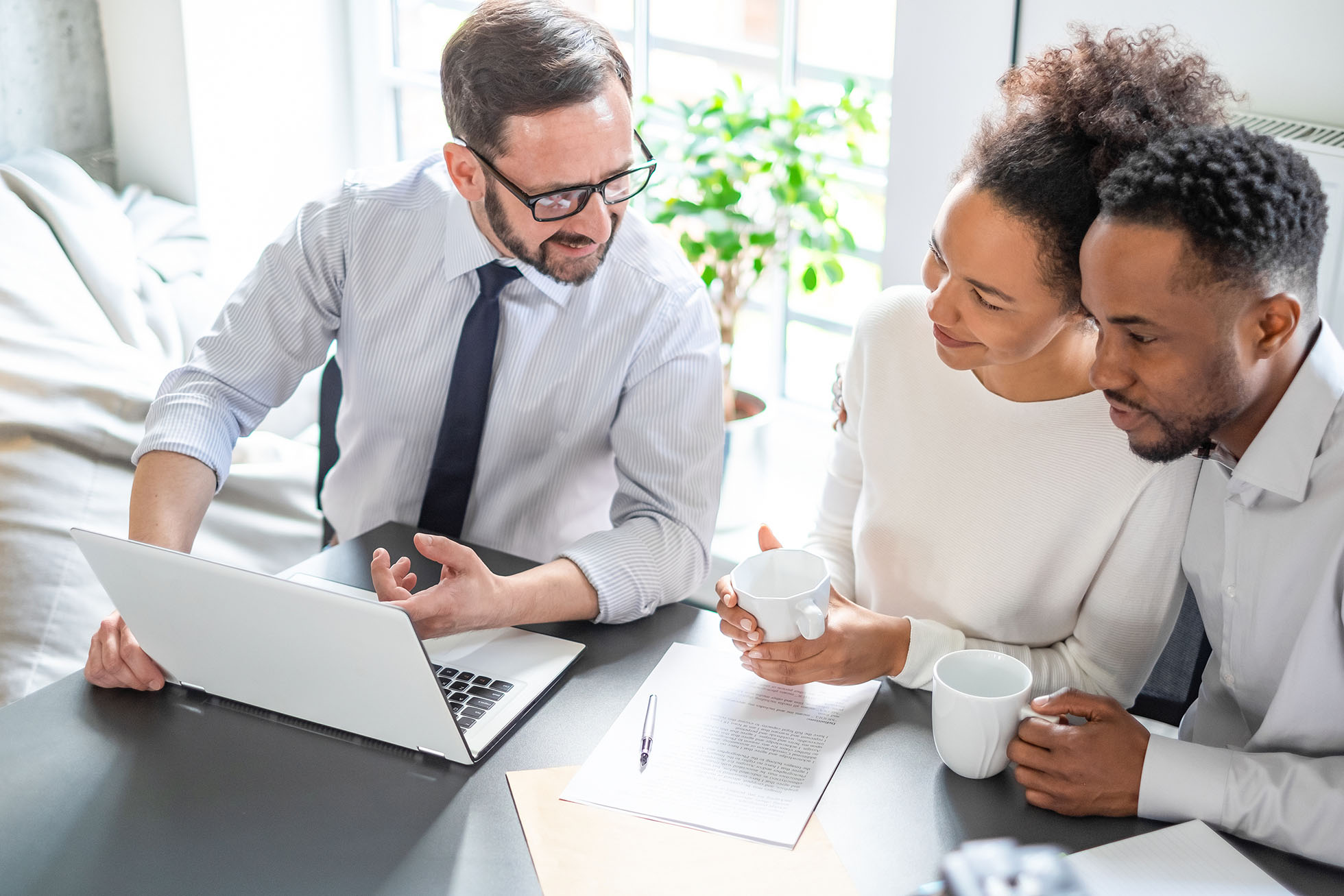 Family couple consultations with a lawyer or insurance agent. Law and insurance.
