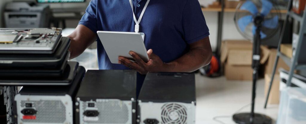 Technician checking broken hardware