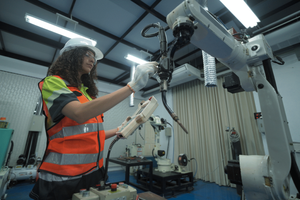 A woman at a manufacturing facility