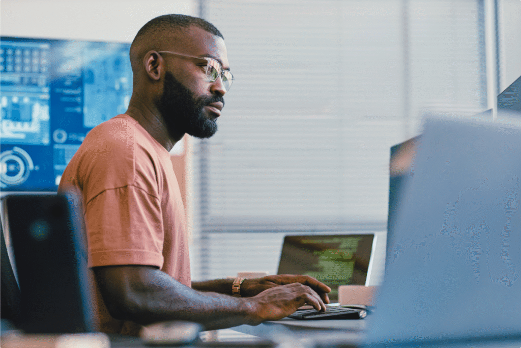 man at computer planning