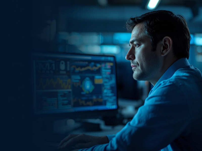 Person sitting at computers cyber response