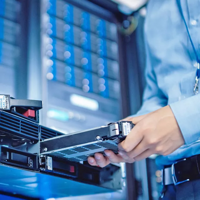 Person inserting a server tech malfunction